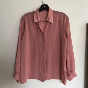 VINTAGE sheer dusty rose blouse